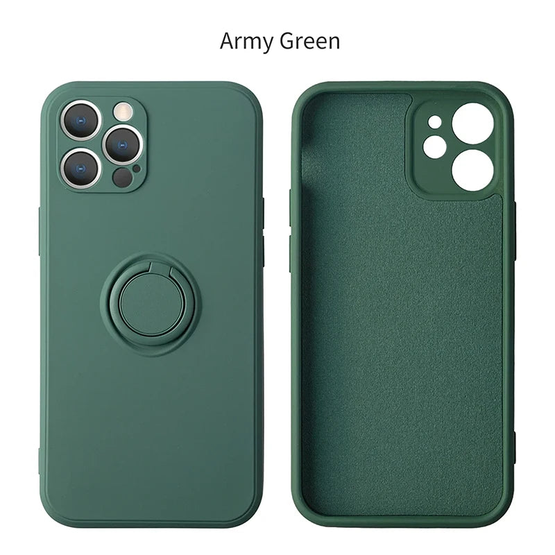 Liquid Silicone Ring Holder iPhone Case — Magnetic Bracket Shockproof Cover