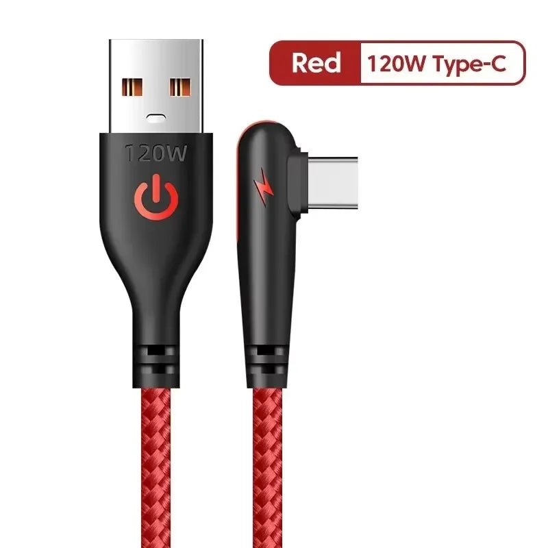 90° Right Angle USB-C Cable — 6A Fast Charging, Braided for Gaming