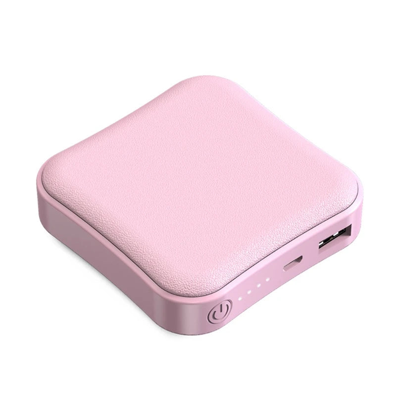 8,000mAh Mini Power Bank — Compact Portable Charger with LED Light in Pink & Black