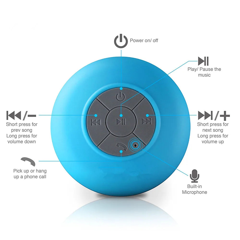 Waterproof Shower Speaker — Portable Bluetooth Speaker with Suction Cup