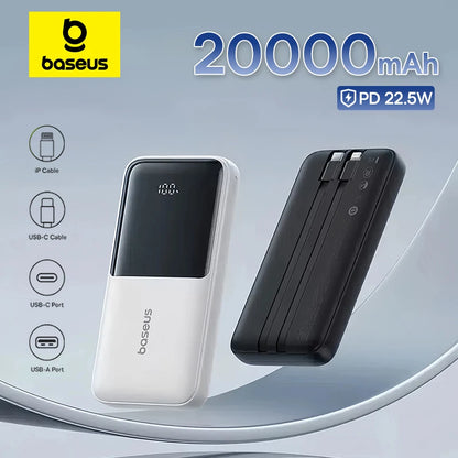 Baseus 20,000mAh Power Bank — 22.5W Fast Charging with Built-In Cables & LCD Display