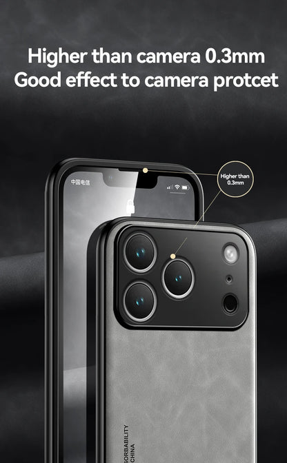 Luxury Leather iPhone Case — Magnetic with Metal Plate & Car Mount Support