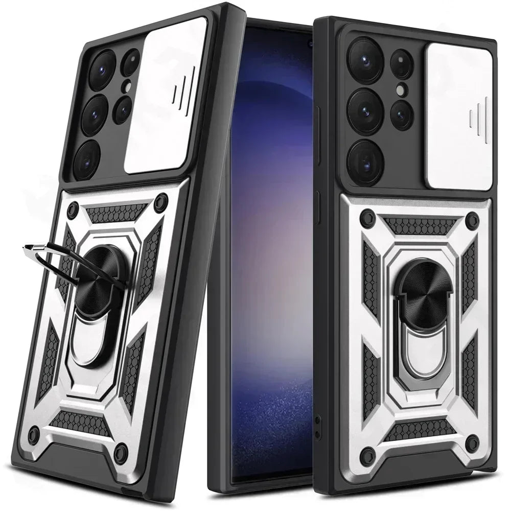 Armor Rotate Ring Stand Samsung Galaxy Case — Slide Lens Cover & Car Mount