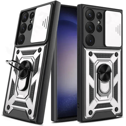 Armor Rotate Ring Stand Samsung Galaxy Case — Slide Lens Cover & Car Mount