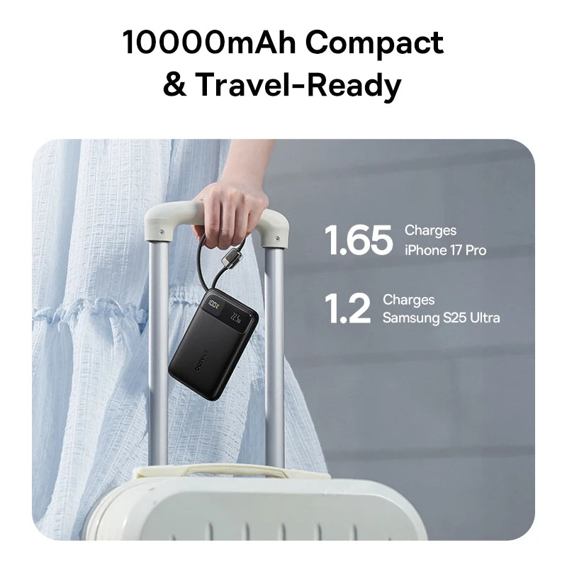 Baseus 10,000mAh Power Bank — 22.5W Fast Charging with Dual Built-In USB-C Cables