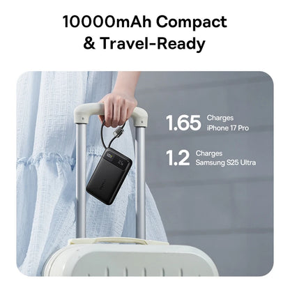 Baseus 10,000mAh Power Bank — 22.5W Fast Charging with Dual Built-In USB-C Cables
