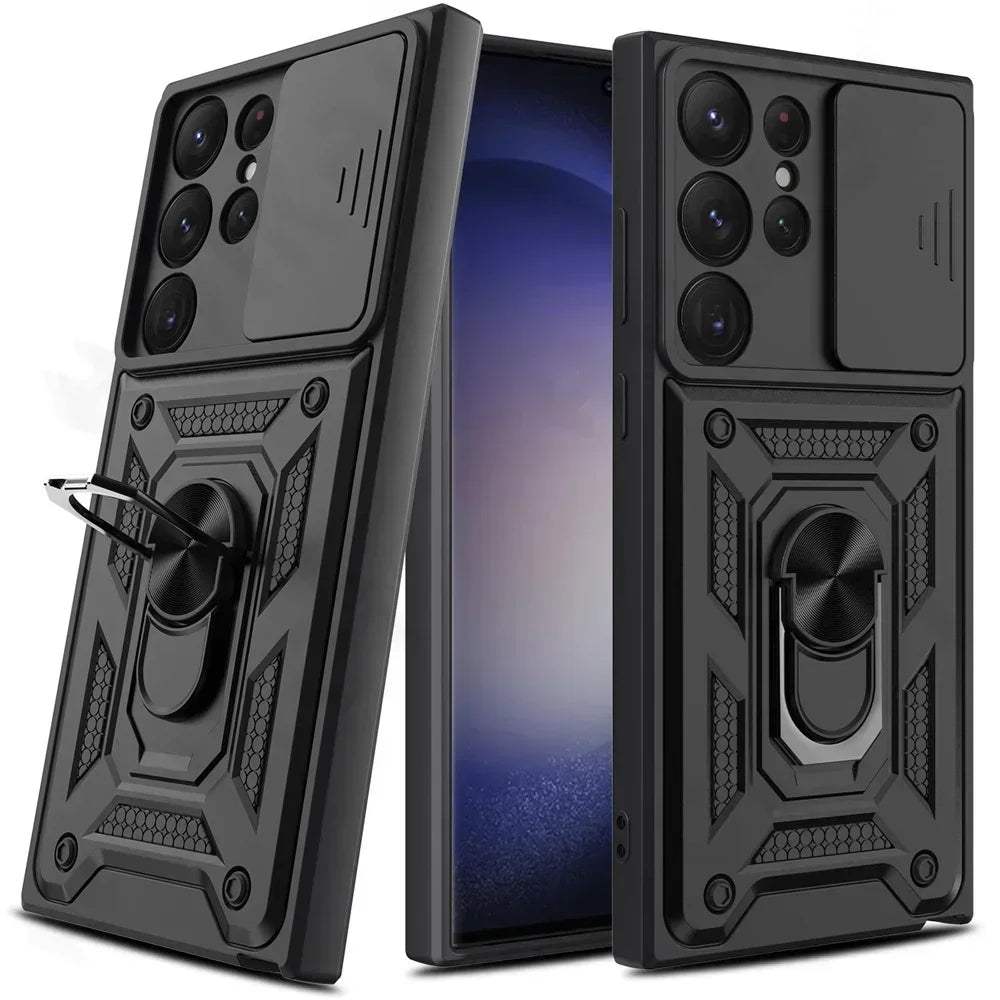 Armor Rotate Ring Stand Samsung Galaxy Case — Slide Lens Cover & Car Mount