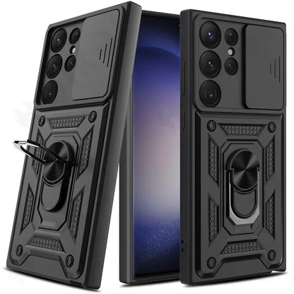 Armor Rotate Ring Stand Samsung Galaxy Case — Slide Lens Cover & Car Mount
