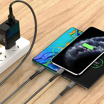 3-in-1 Charging Cable — 5A Fast Charge USB-C, Lightning & Micro USB