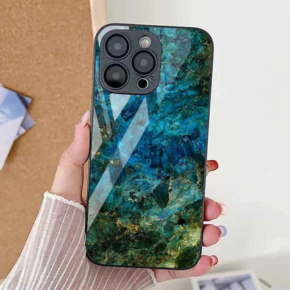 Marble Tempered Glass iPhone Case — Luxury Shockproof Cover