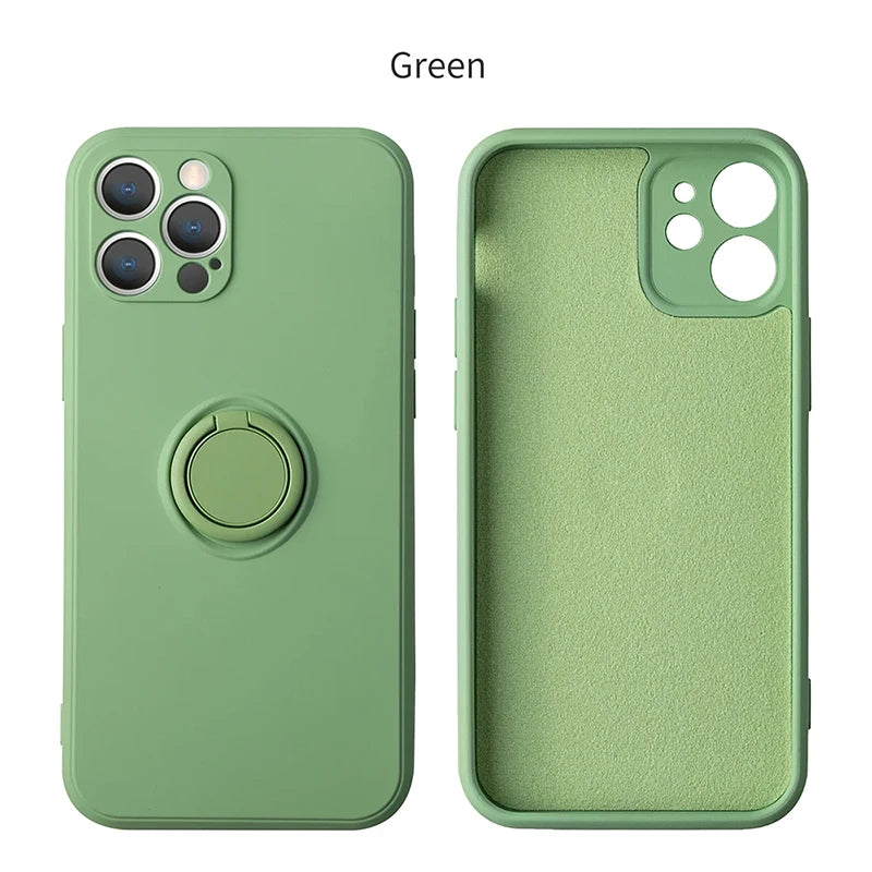 Liquid Silicone Ring Holder iPhone Case — Magnetic Bracket Shockproof Cover