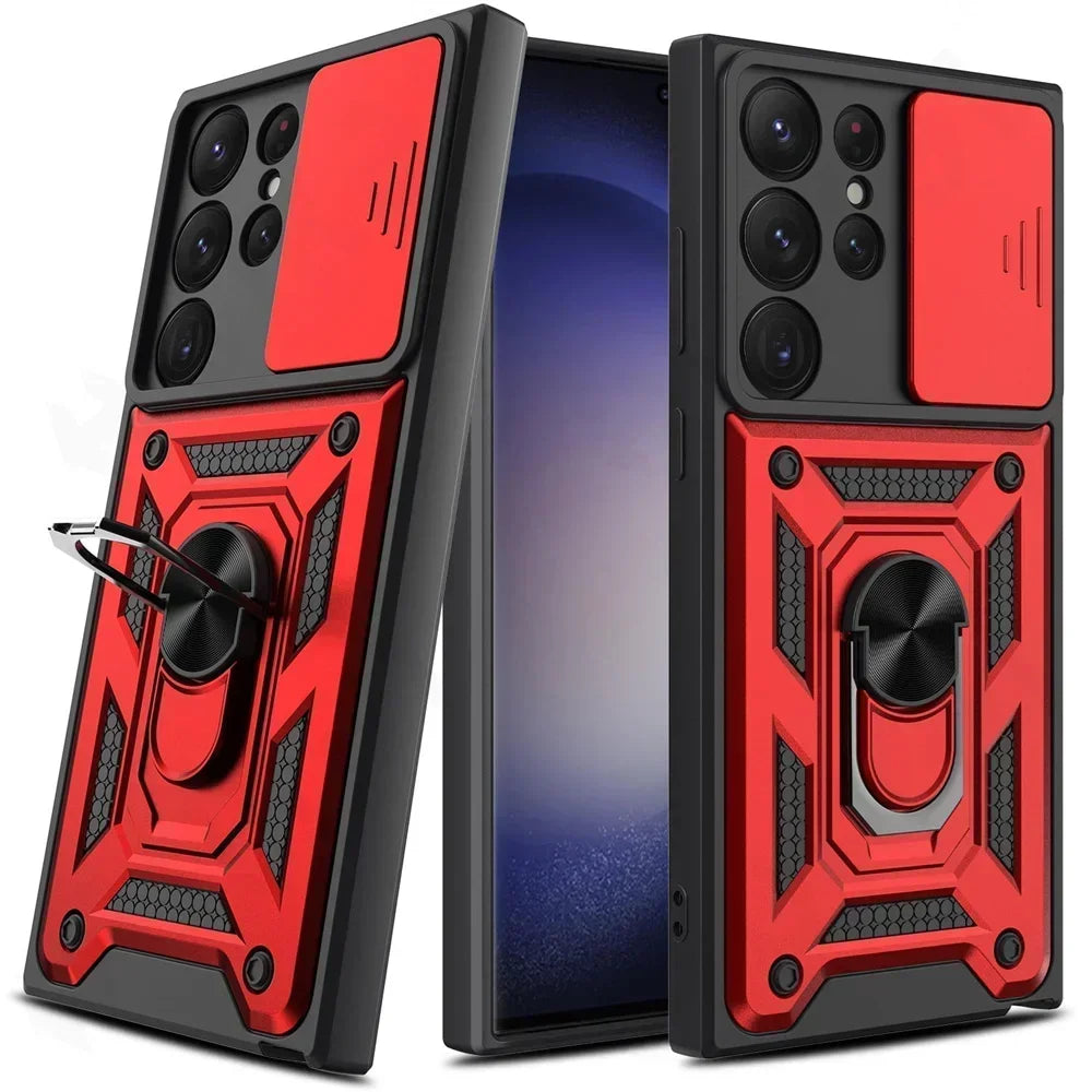 Armor Rotate Ring Stand Samsung Galaxy Case — Slide Lens Cover & Car Mount