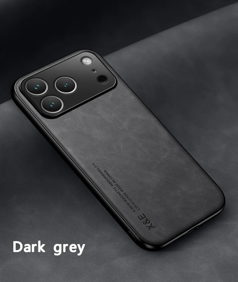 Luxury Leather iPhone Case — Magnetic with Metal Plate & Car Mount Support
