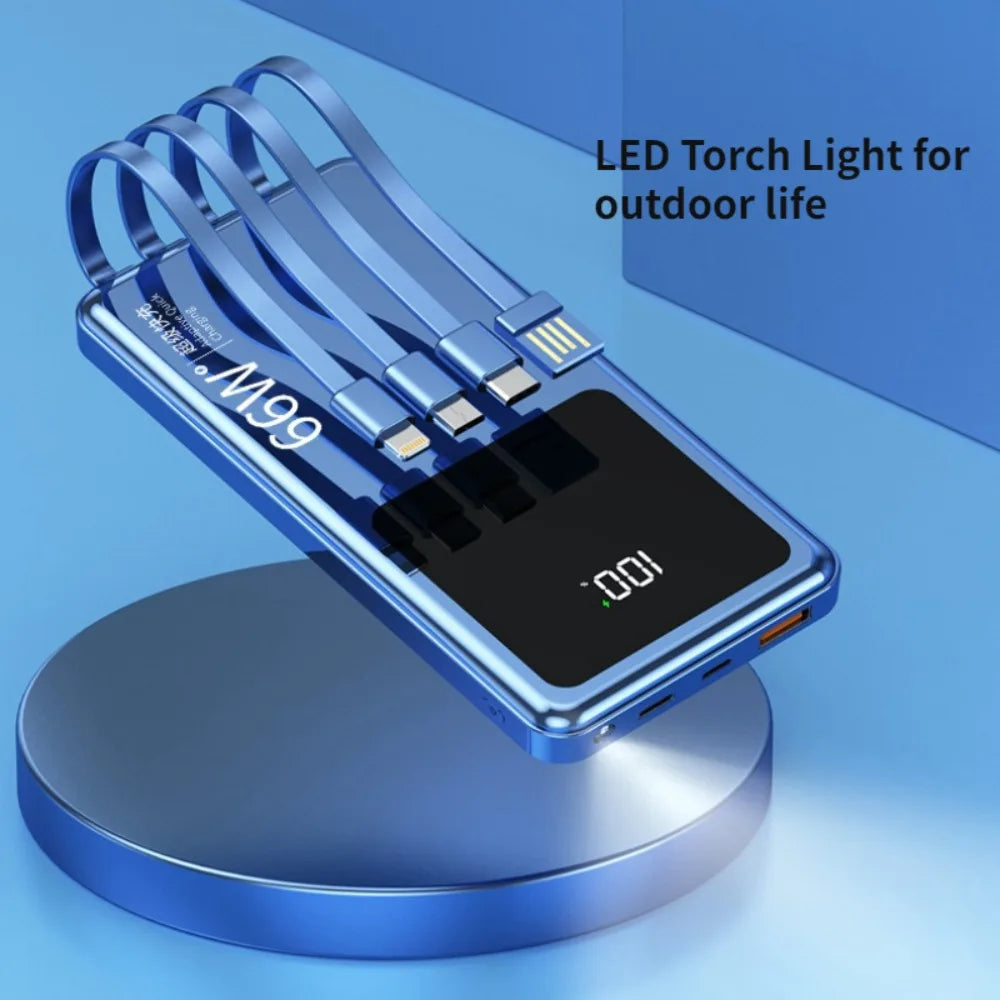20,000mAh Power Bank with Built-In Cables — 65W PD Fast Charging & Digital Display