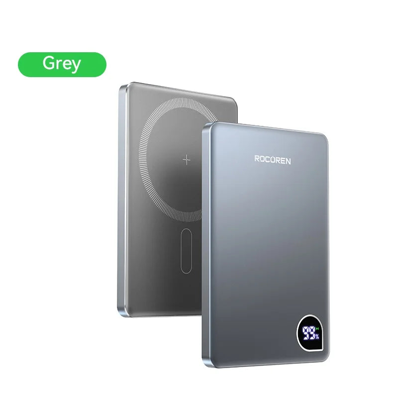 Rocoren Slim Magnetic Power Bank — 20W MagSafe Wireless Charger, 5,000 or 10,000mAh