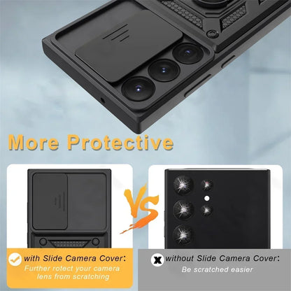 Armor Rotate Ring Stand Samsung Galaxy Case — Slide Lens Cover & Car Mount