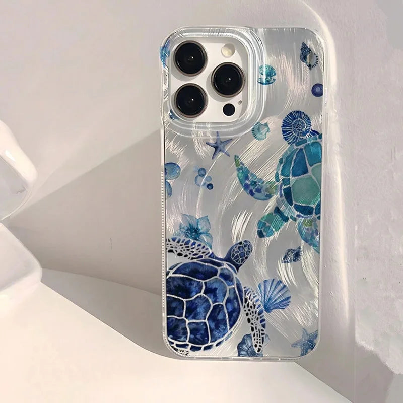 Turtle Print Case — Matte Chiffon Texture Full Coverage Cover for iPhone