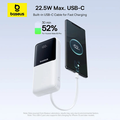 Baseus 20,000mAh Power Bank — 22.5W Fast Charging with Built-In Cables & LCD Display