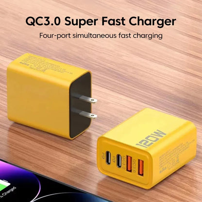 120W 4-Port USB-C Charger — PD & Quick Charge Fast Wall Adapter