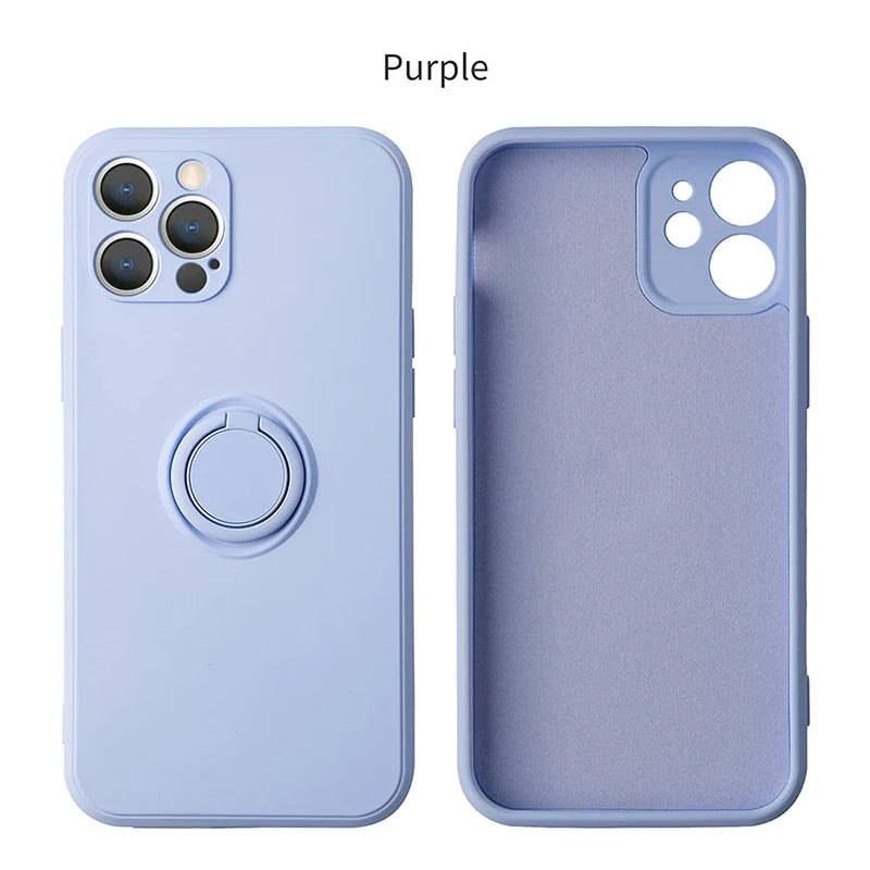 Liquid Silicone Ring Holder iPhone Case — Magnetic Bracket Shockproof Cover