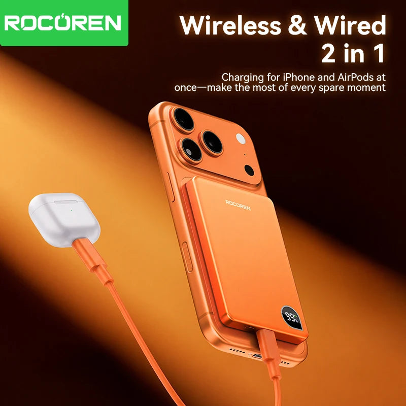 Rocoren Slim Magnetic Power Bank — 20W MagSafe Wireless Charger, 5,000 or 10,000mAh