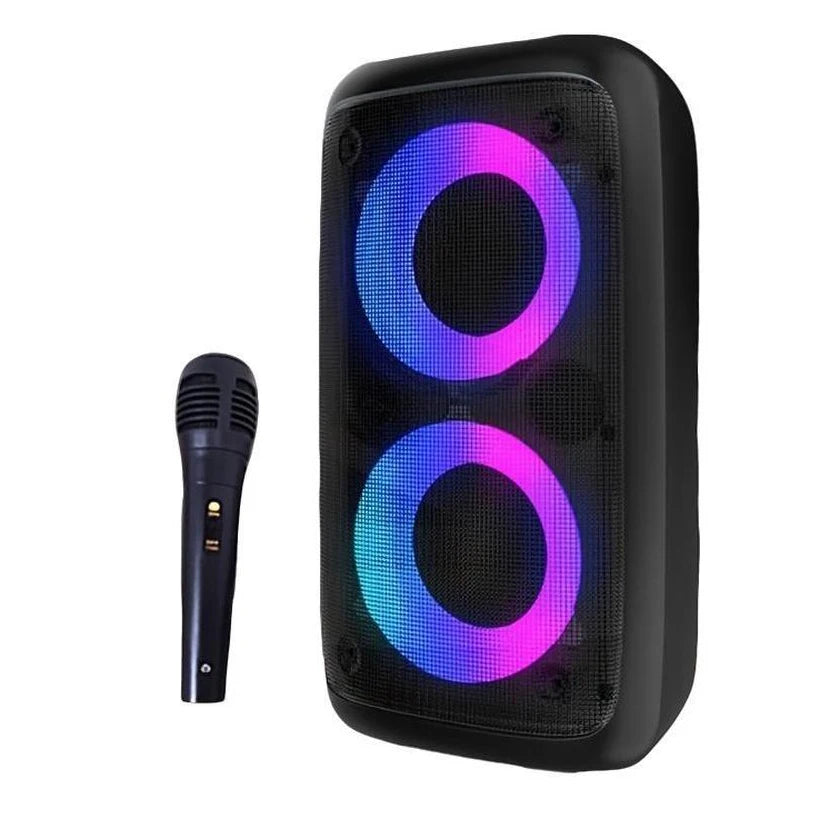 Portable Karaoke Speaker with Microphone — Bluetooth, FM Radio & LED Lights