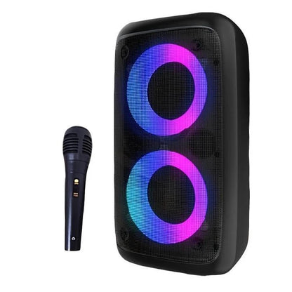 Portable Karaoke Speaker with Microphone — Bluetooth, FM Radio & LED Lights