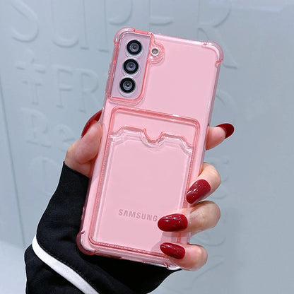 Clear Card Holder Samsung Galaxy Case — Shockproof Airbag Corner Cover