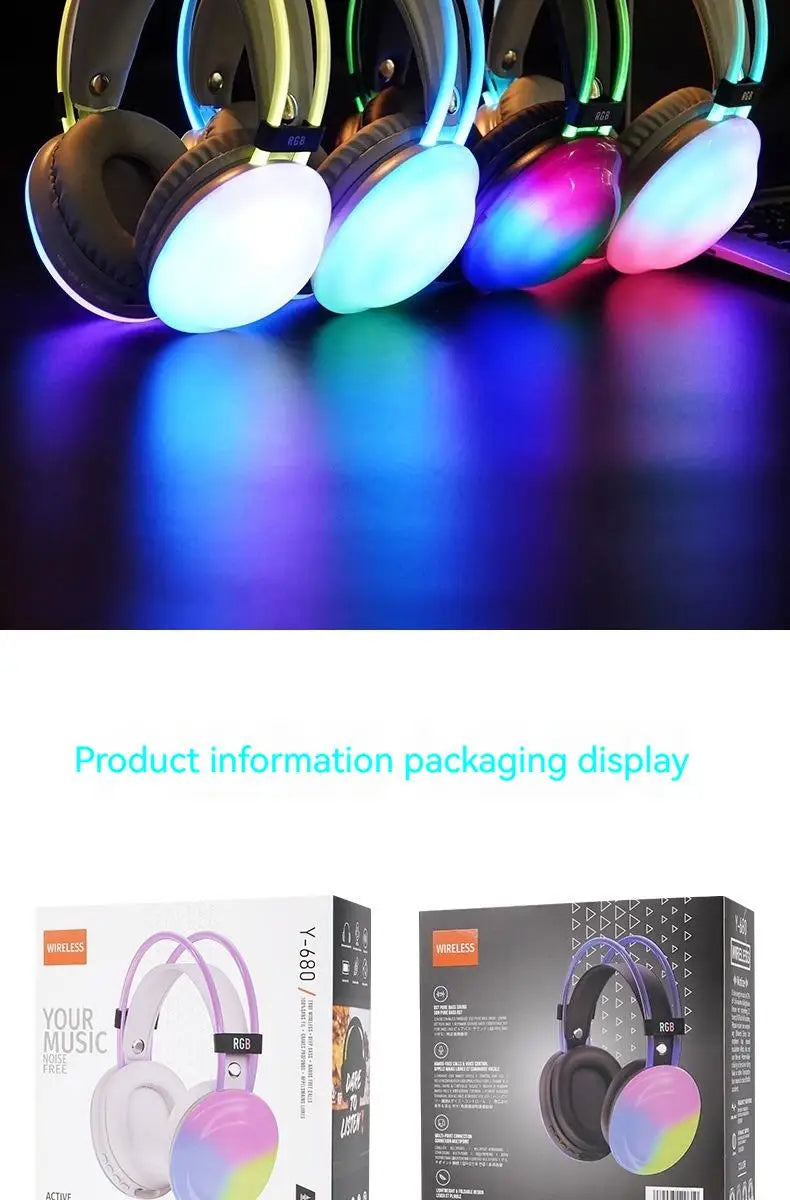 RGB Gaming Headphones — Wireless Bluetooth 5.3 Over-Ear with HD Mic