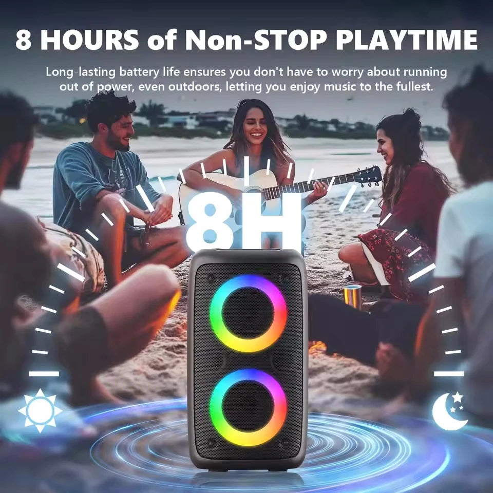 Portable Karaoke Speaker with Microphone — Bluetooth, FM Radio & LED Lights