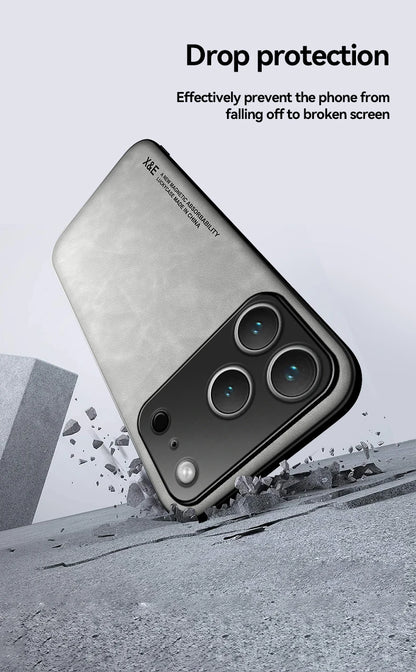 Luxury Leather iPhone Case — Magnetic with Metal Plate & Car Mount Support