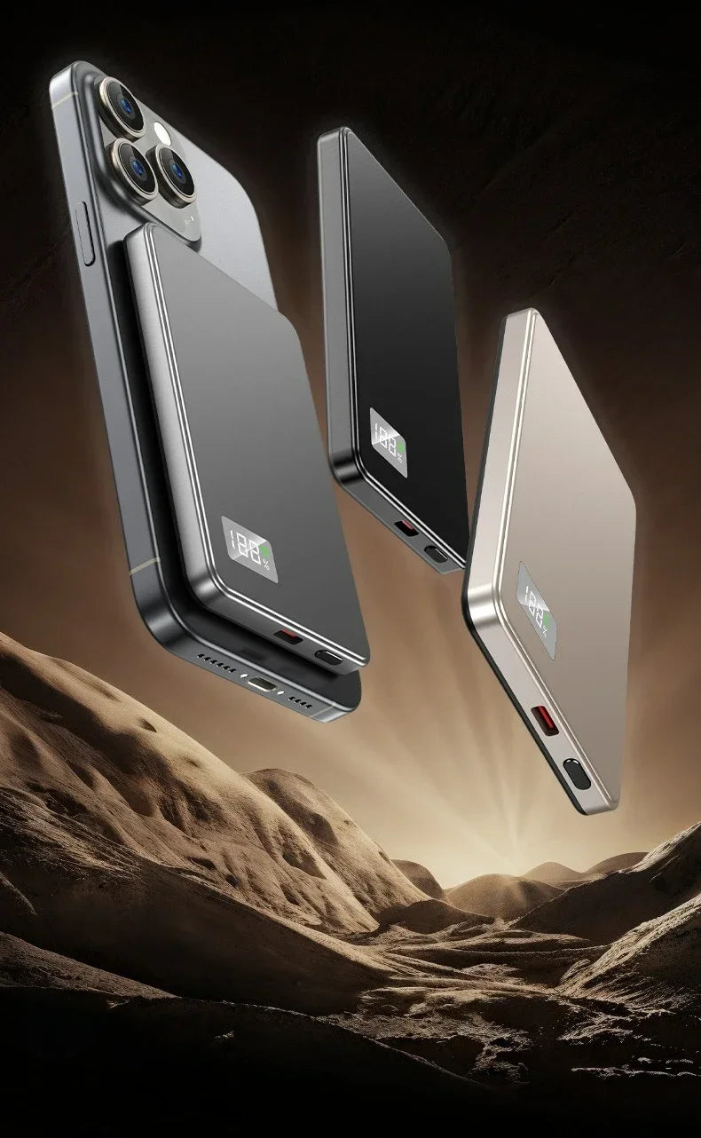 5,000 or 10,000mAh — Slim Magnetic Power Bank — 20W MagSafe Wireless Charger.