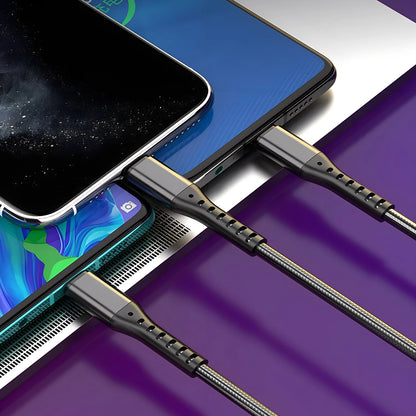 3-in-1 Charging Cable — 5A Fast Charge USB-C, Lightning & Micro USB