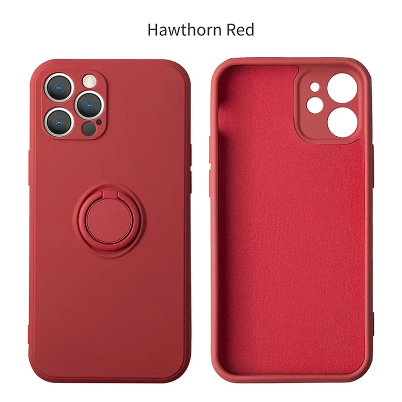 Liquid Silicone Ring Holder iPhone Case — Magnetic Bracket Shockproof Cover