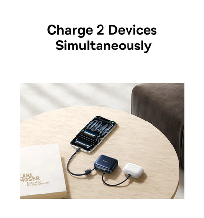 Baseus 10,000mAh Mini Power Bank — 45W Fast Charging with Built-In USB-C Cable