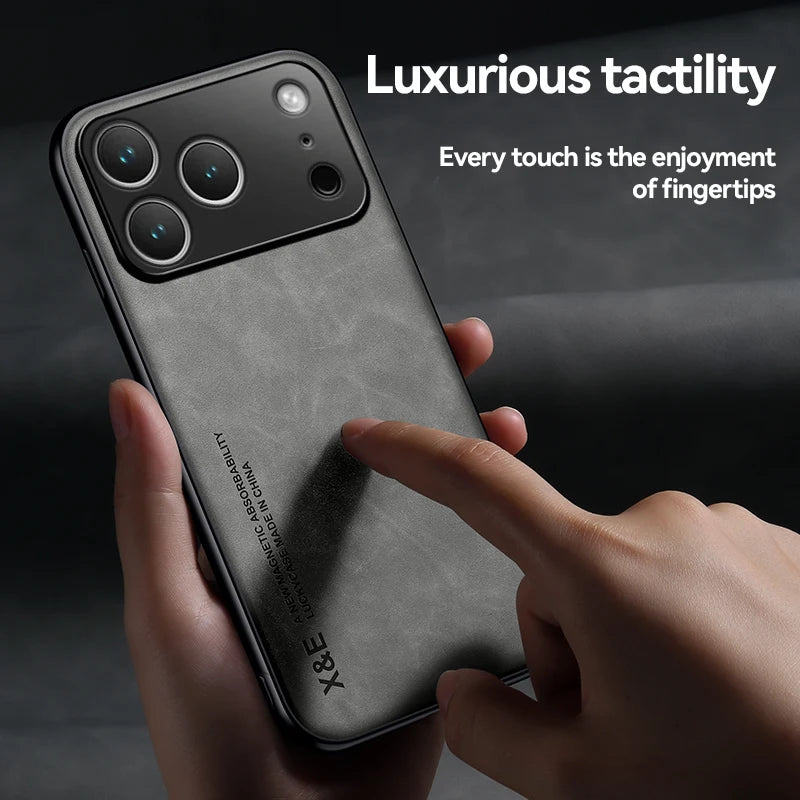 Luxury Leather iPhone Case — Magnetic with Metal Plate & Car Mount Support