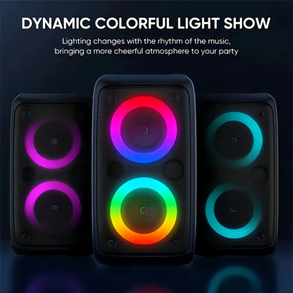 Portable Karaoke Speaker with Microphone — Bluetooth, FM Radio & LED Lights