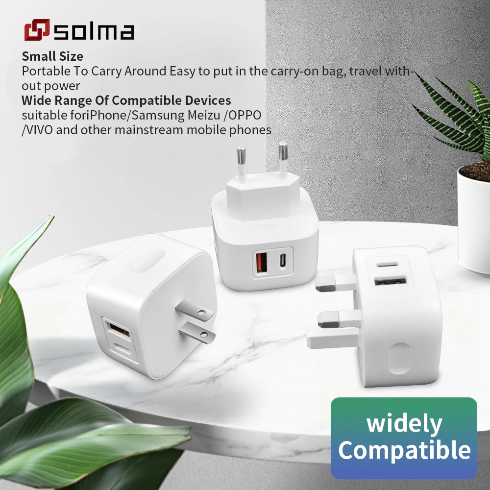 Compact UAE Plug Wall Charger — Dual Port USB-C & USB-A