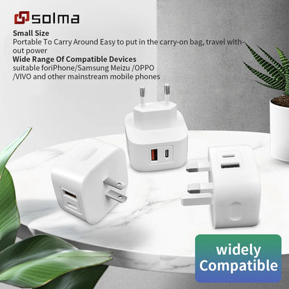 Compact UAE Plug Wall Charger — Dual Port USB-C & USB-A