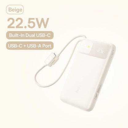 Baseus 10,000mAh Power Bank — 22.5W Fast Charging with Dual Built-In USB-C Cables