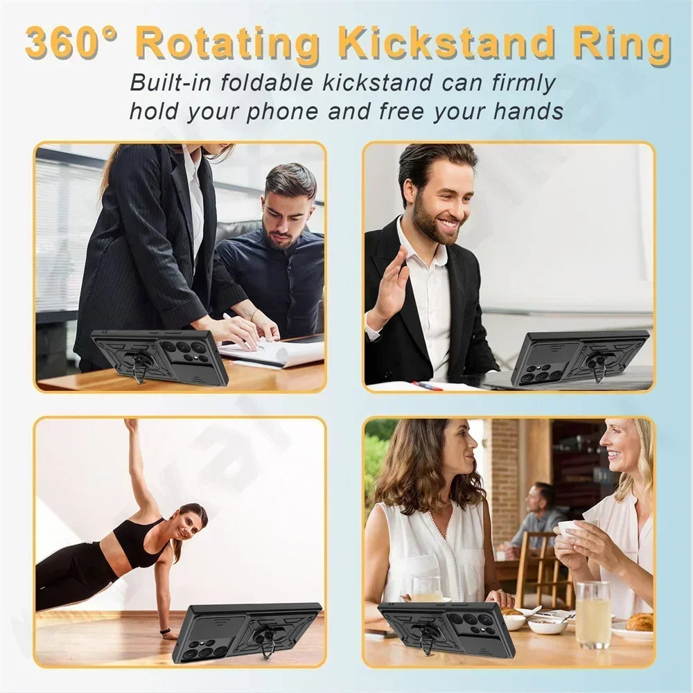 Armor Rotate Ring Stand Samsung Galaxy Case — Slide Lens Cover & Car Mount