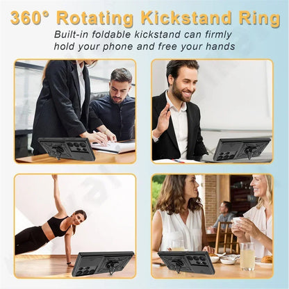 Armor Rotate Ring Stand Samsung Galaxy Case — Slide Lens Cover & Car Mount