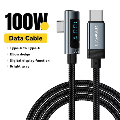 Essager 100W USB-C Cable — Right Angle with Power Display & E-Marker Chip
