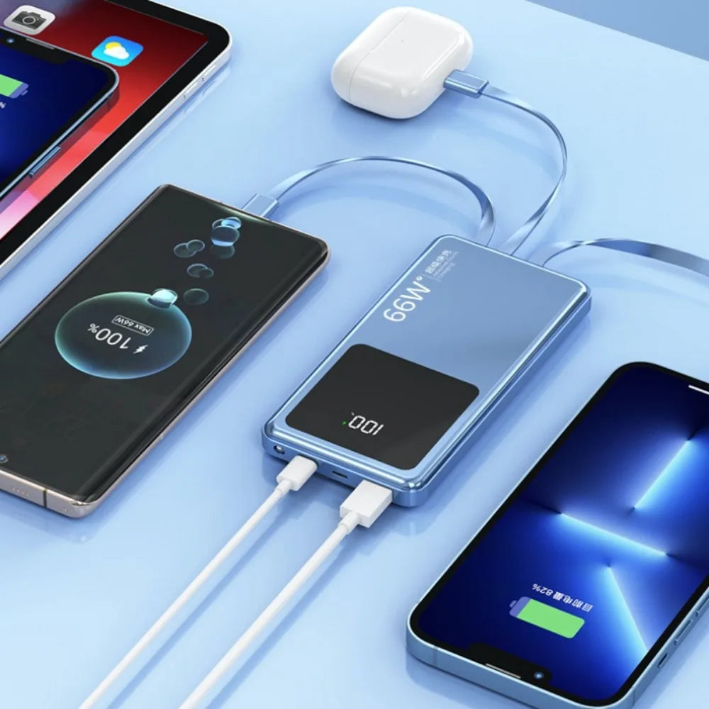 20,000mAh Power Bank with Built-In Cables — 65W PD Fast Charging & Digital Display