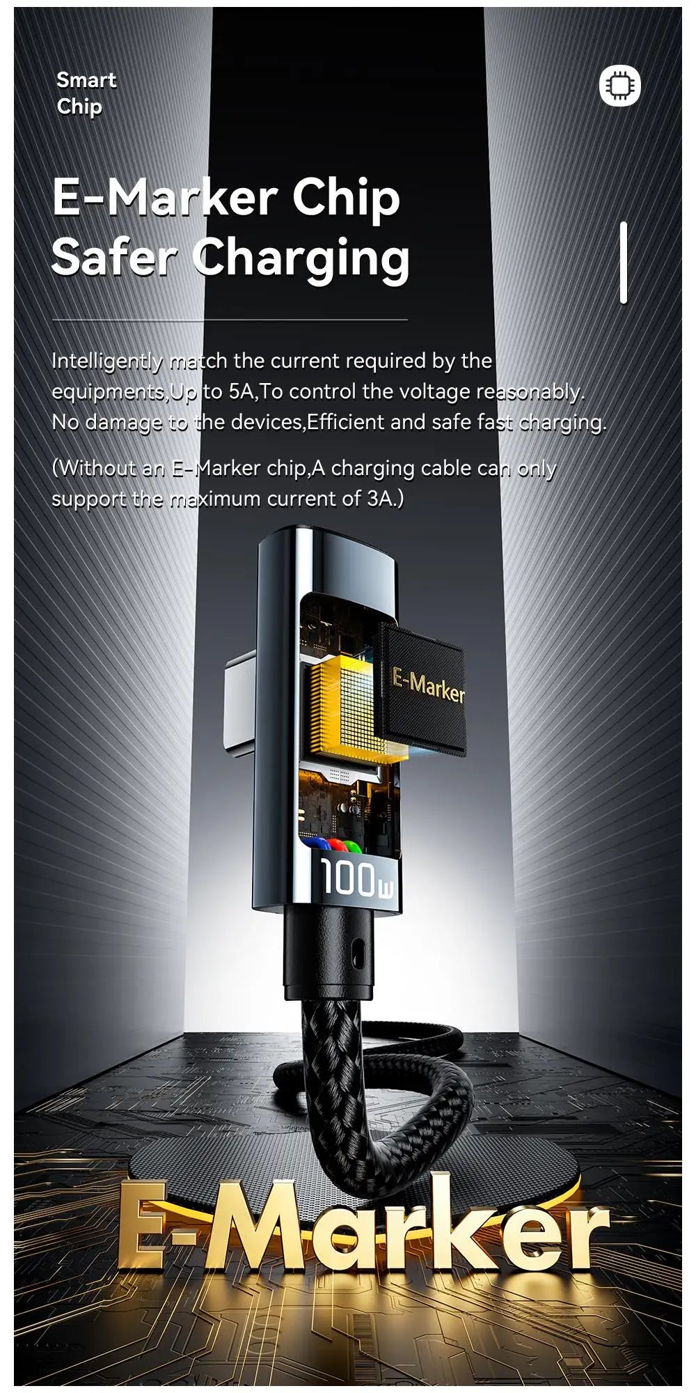 Essager 100W USB-C Cable — Right Angle with Power Display & E-Marker Chip