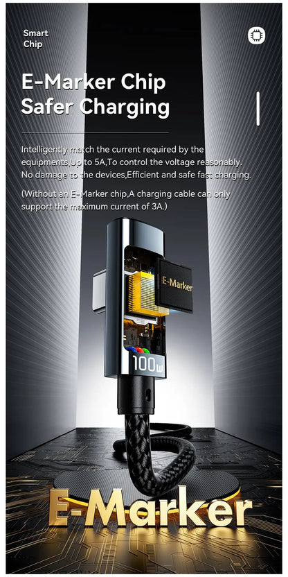 Essager 100W USB-C Cable — Right Angle with Power Display & E-Marker Chip