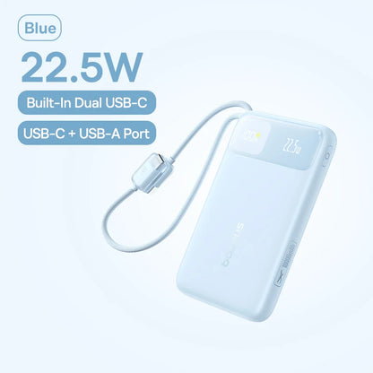 Baseus 10,000mAh Power Bank — 22.5W Fast Charging with Dual Built-In USB-C Cables