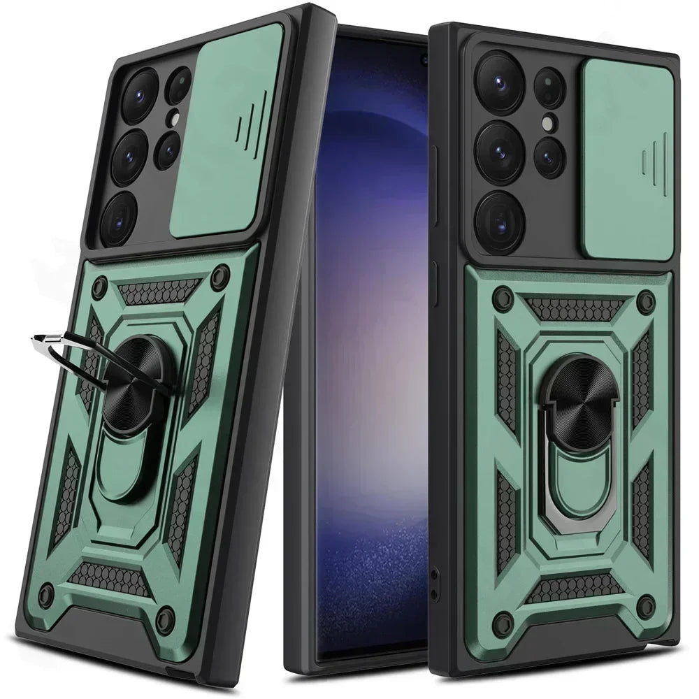 Armor Rotate Ring Stand Samsung Galaxy Case — Slide Lens Cover & Car Mount