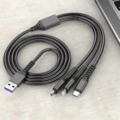 3-in-1 Charging Cable — 5A Fast Charge USB-C, Lightning & Micro USB