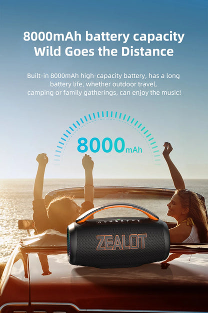 Zealot P12 Portable Bluetooth Speaker — 60W IPX6 Waterproof with Carry Handle